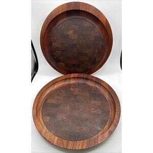 Vintage Lot Of 2 Dansk Round Teak Wedge Serving Cutting Boards 15.5” MCM